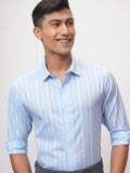 Locomotive Men Blue Striped Slim Fit Casual Shirt - Blue - Image 1