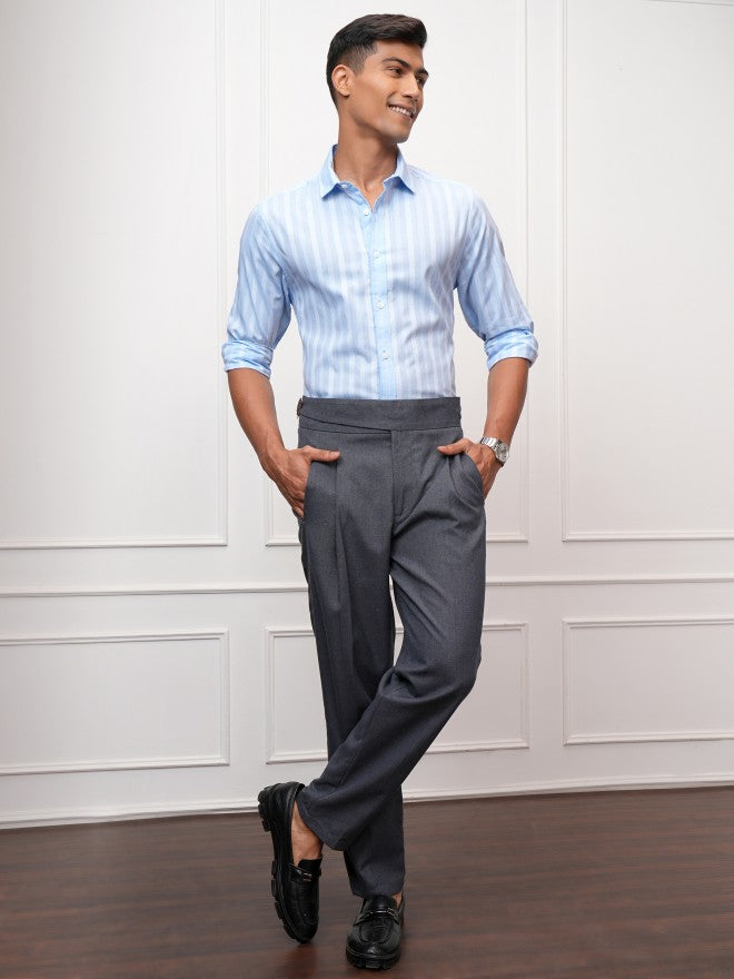 Locomotive Men Blue Striped Slim Fit Casual Shirt - Blue - Image 2