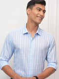 Locomotive Men Blue Checked Slim Fit Casual Shirt - Blue - Image 1