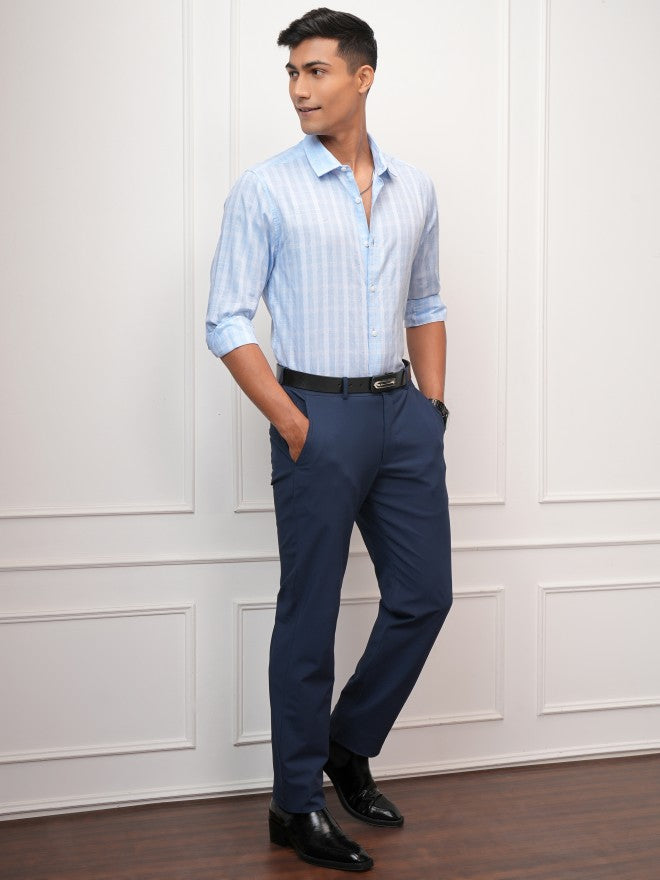 Locomotive Men Blue Checked Slim Fit Casual Shirt - Blue - Image 2
