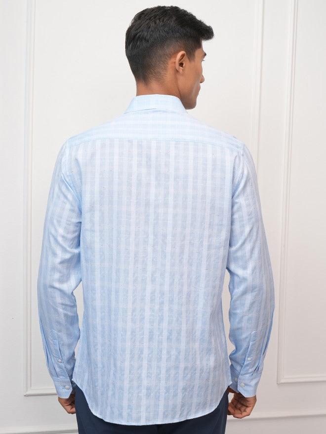 Locomotive Men Blue Checked Slim Fit Casual Shirt - Blue - Image 3