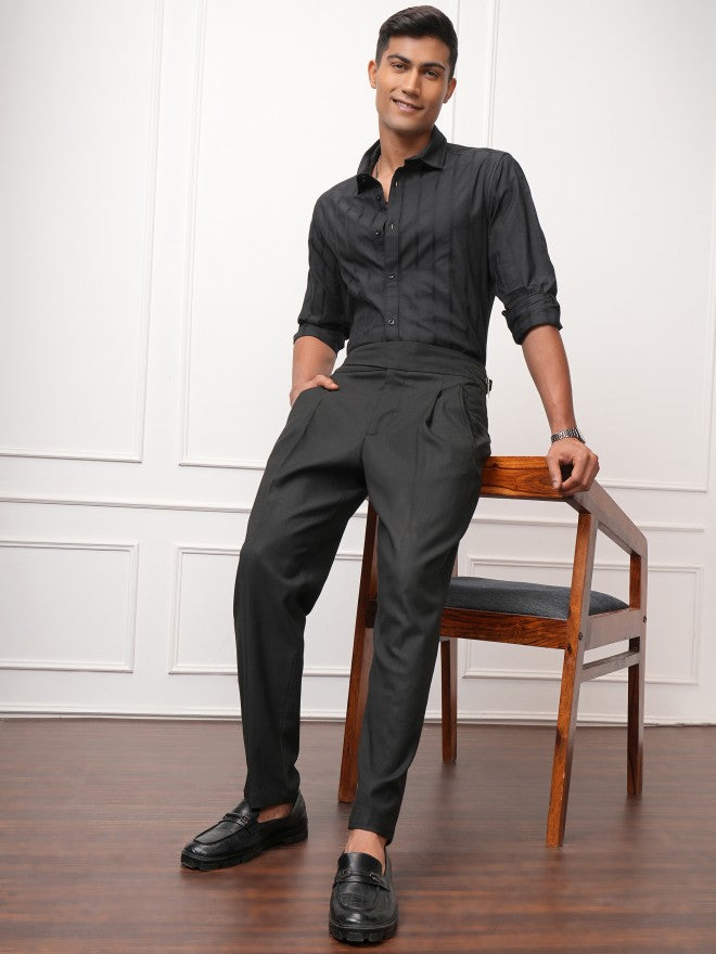 Locomotive Men Black Striped Slim Fit Casual Shirt - Black - Image 2