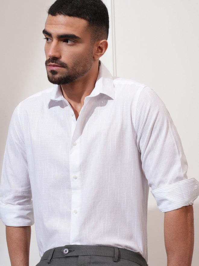 Locomotive Men White Textured Slim Fit Casual Shirt - White - Image 1