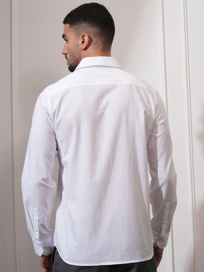 Locomotive Men White Textured Slim Fit Casual Shirt - White - Image 3