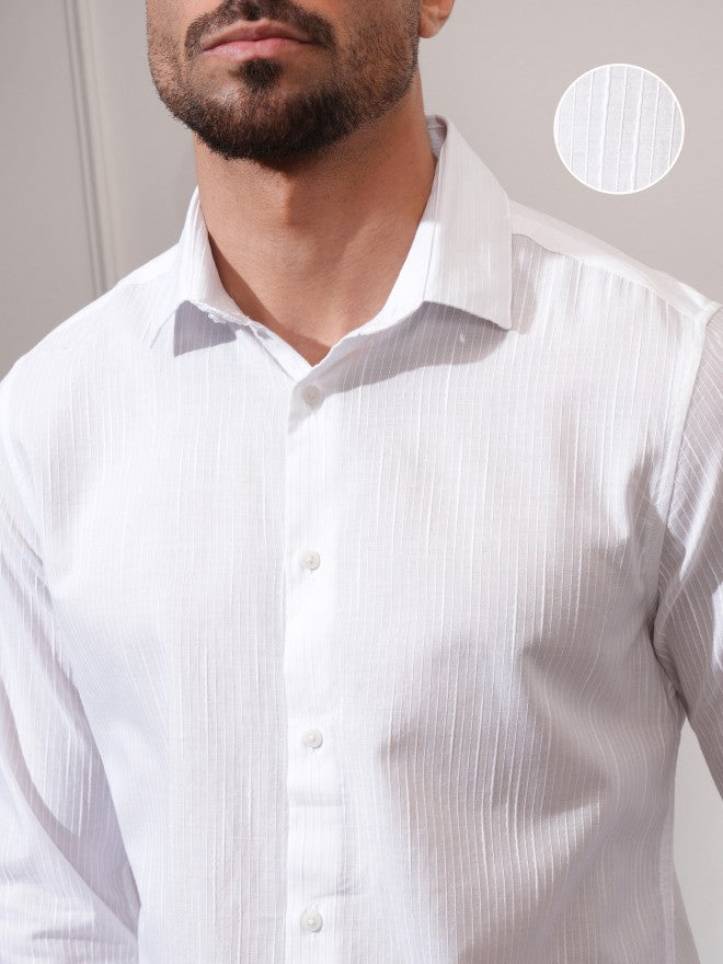 Locomotive Men White Textured Slim Fit Casual Shirt - White - Image 5