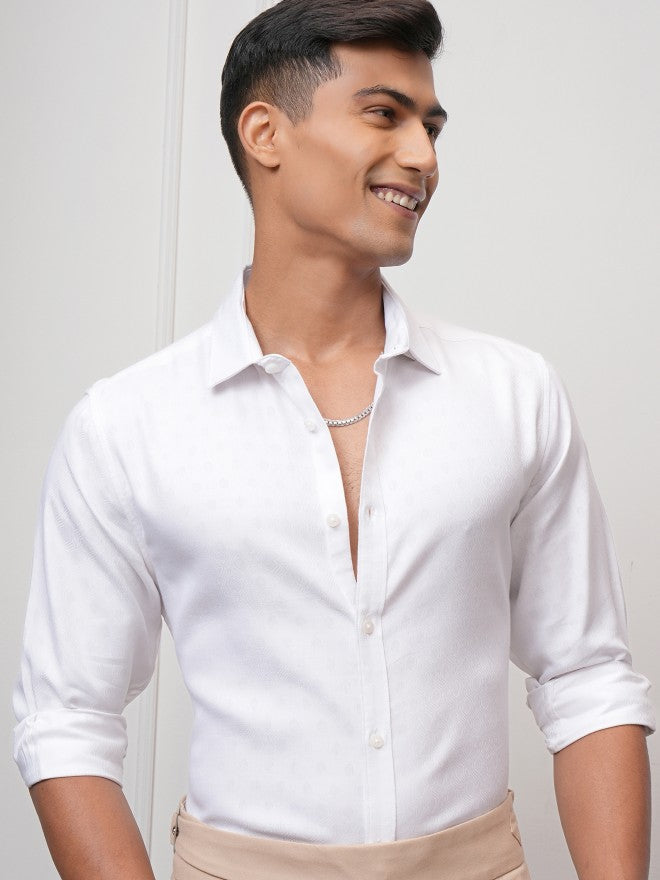 Locomotive Men White Textured Slim Fit Casual Shirt - White - Image 1