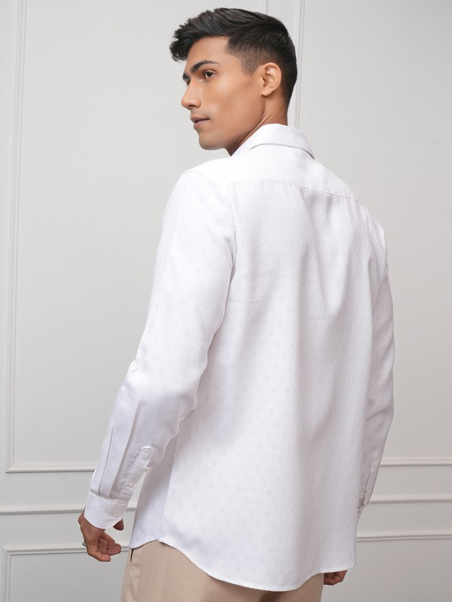 Locomotive Men White Textured Slim Fit Casual Shirt - White - Image 3