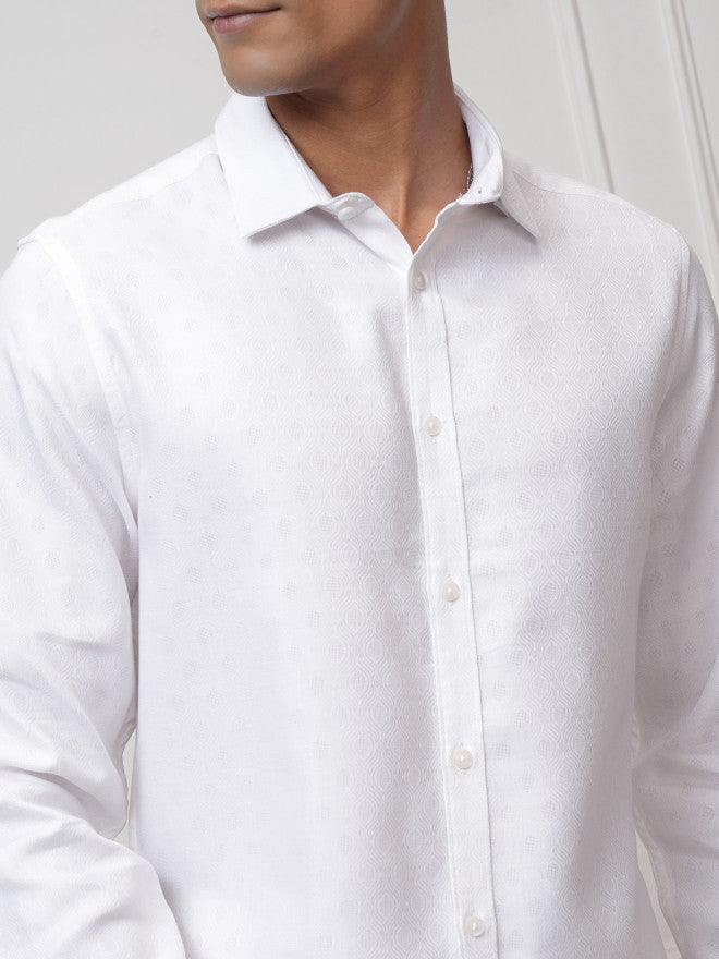 Locomotive Men White Textured Slim Fit Casual Shirt - White - Image 5