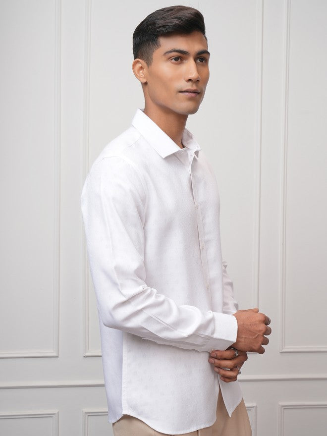 Locomotive Men White Textured Slim Fit Casual Shirt - White - Image 6