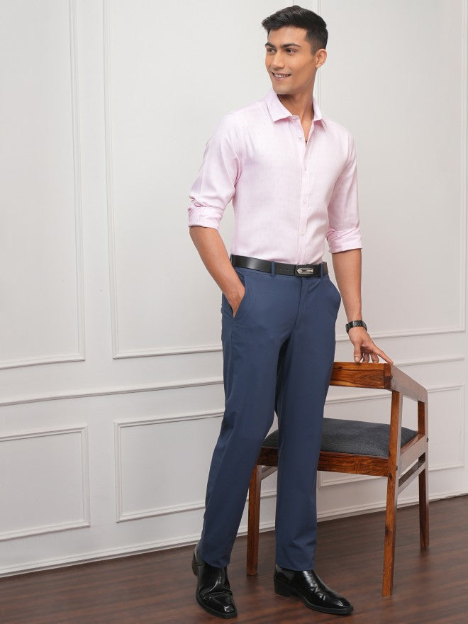Locomotive Men Pink Textured Slim Fit Casual Shirt - Pink - Image 2