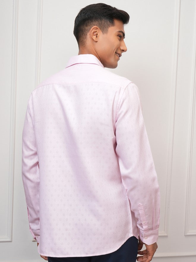 Locomotive Men Pink Textured Slim Fit Casual Shirt - Pink - Image 3