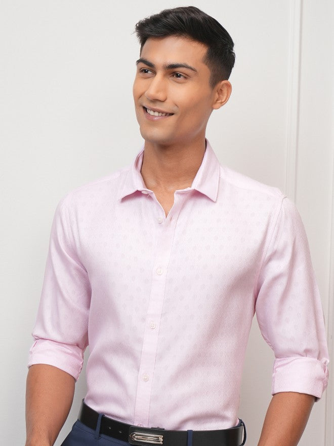 Locomotive Men Pink Textured Slim Fit Casual Shirt - Pink - Image 4