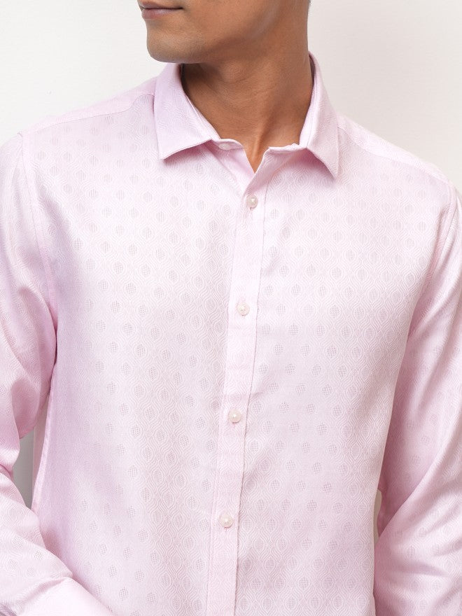 Locomotive Men Pink Textured Slim Fit Casual Shirt - Pink - Image 5