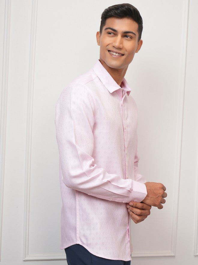 Locomotive Men Pink Textured Slim Fit Casual Shirt - Pink - Image 6
