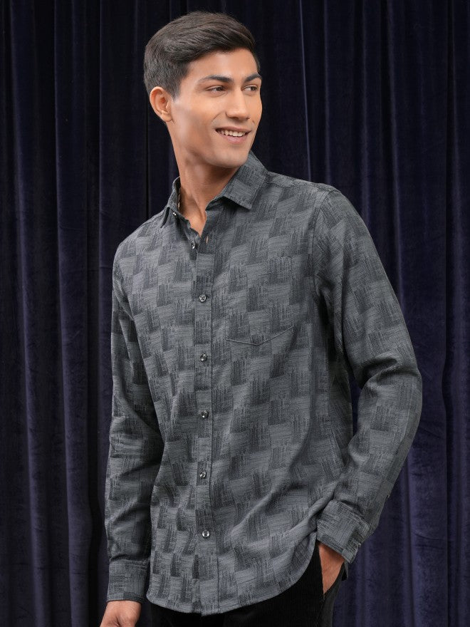 Locomotive Men Grey Printed Slim Fit Casual Shirt - Grey - Image 4