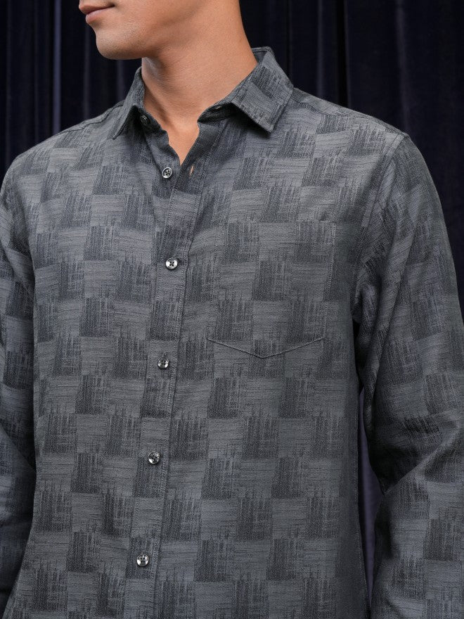 Locomotive Men Grey Printed Slim Fit Casual Shirt - Grey - Image 5