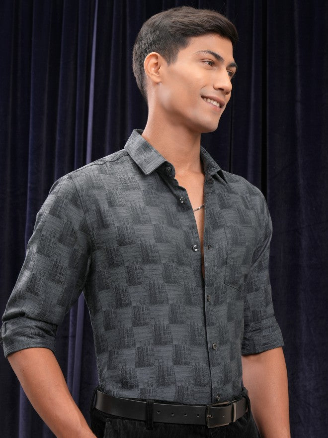Locomotive Men Grey Printed Slim Fit Casual Shirt - Grey - Image 6