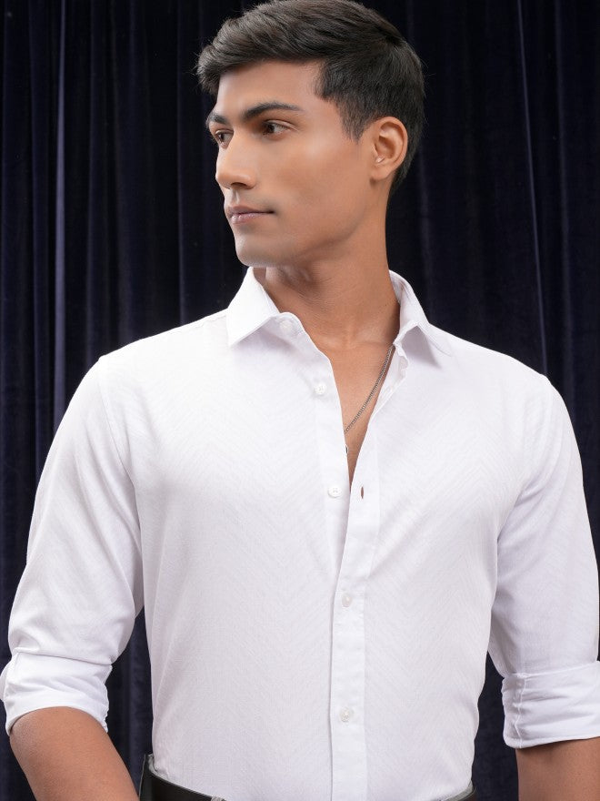 Locomotive Men White Textured Slim Fit Casual Shirt - White - Image 1