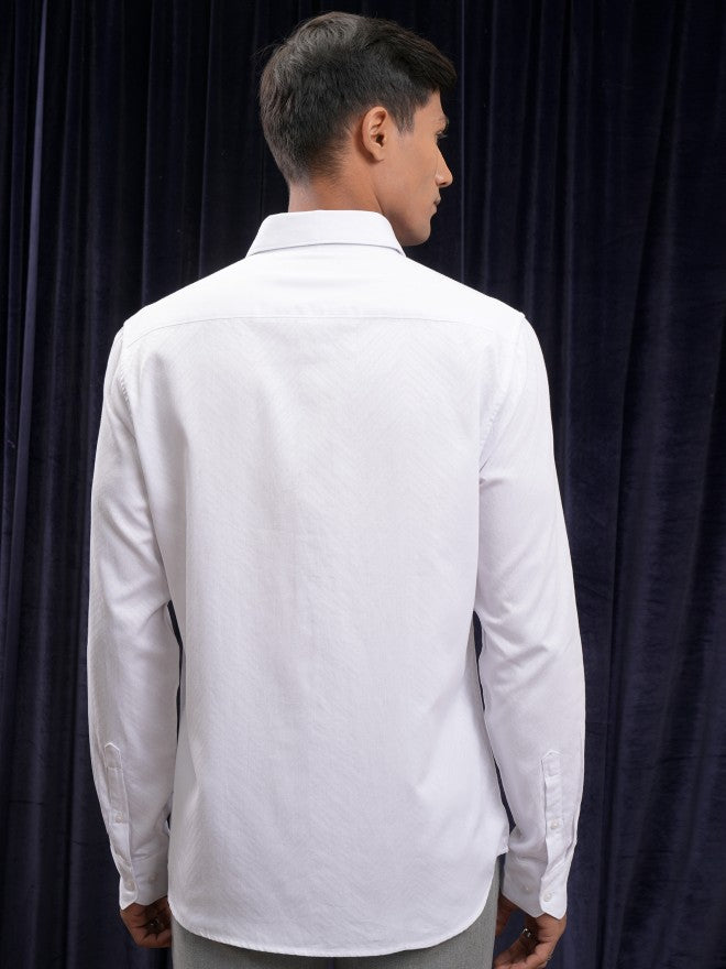 Locomotive Men White Textured Slim Fit Casual Shirt - White - Image 3