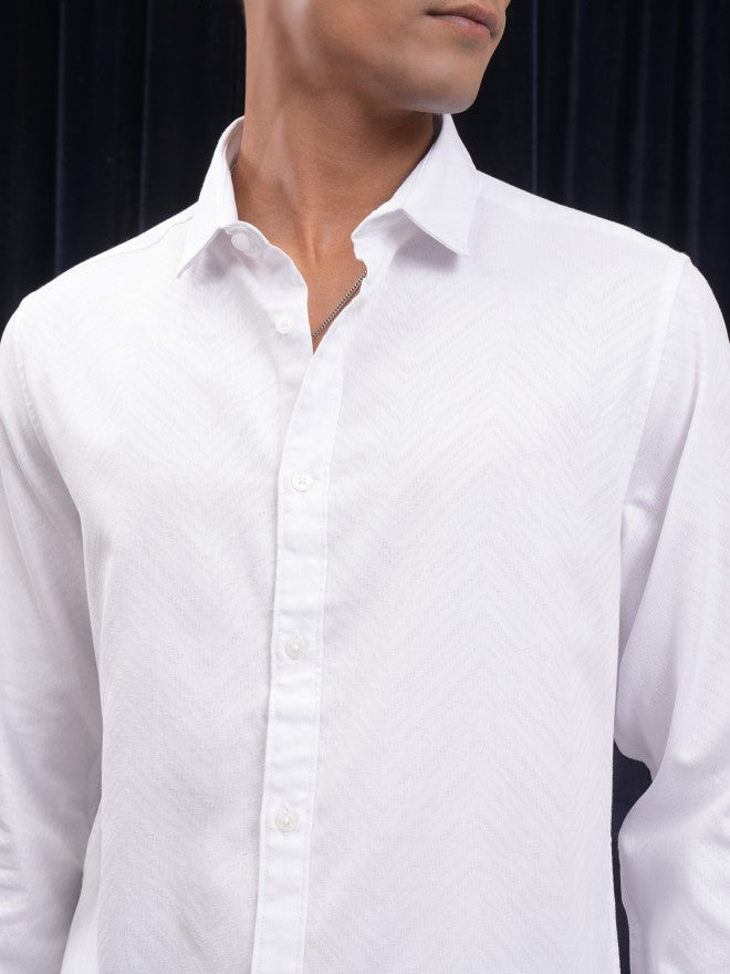Locomotive Men White Textured Slim Fit Casual Shirt - White - Image 5