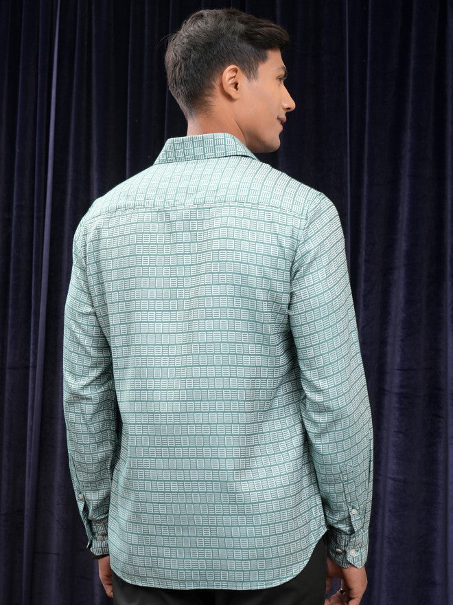 Locomotive Men Green Printed Slim Fit Casual Shirt - Green - Image 3