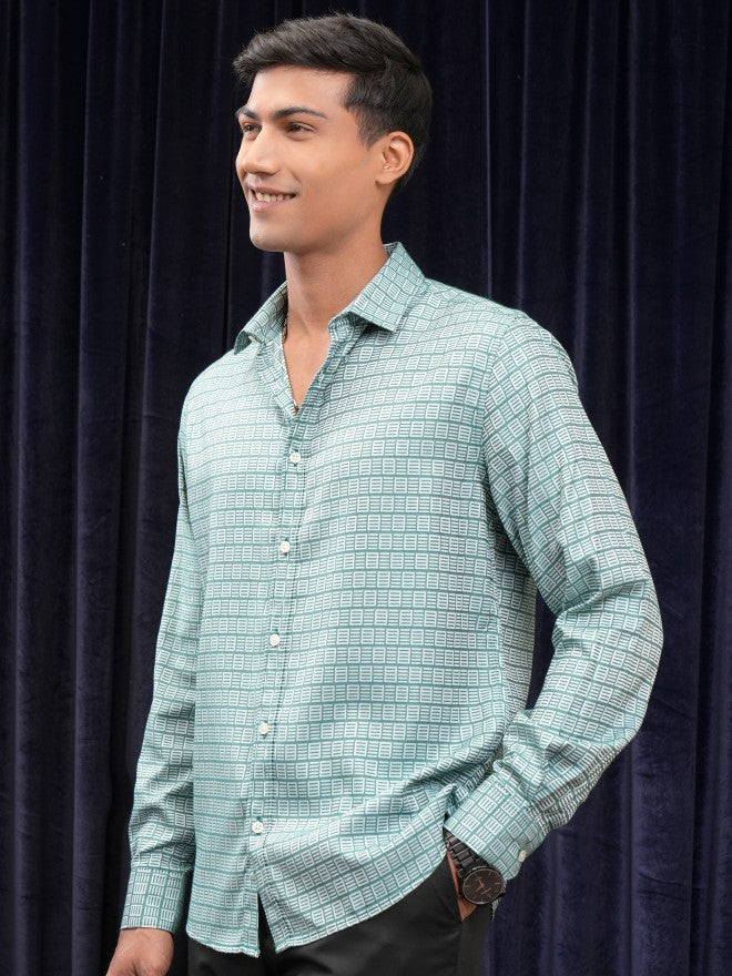 Locomotive Men Green Printed Slim Fit Casual Shirt - Green - Image 4