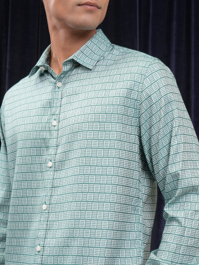 Locomotive Men Green Printed Slim Fit Casual Shirt - Green - Image 5