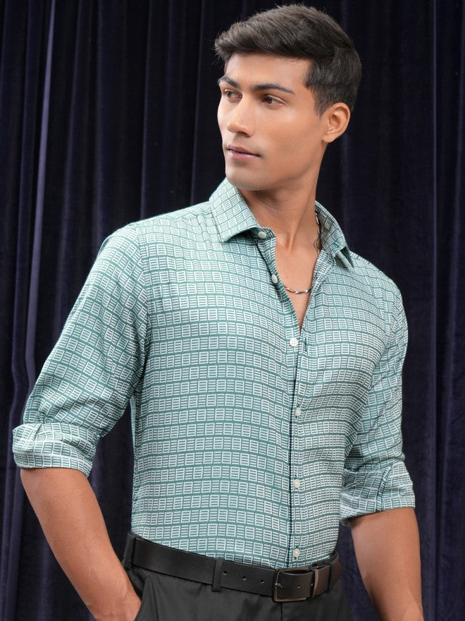 Locomotive Men Green Printed Slim Fit Casual Shirt - Green - Image 6