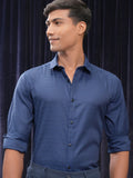 Locomotive Men Blue Self Design Slim Fit Casual Shirt - Blue - Image 1