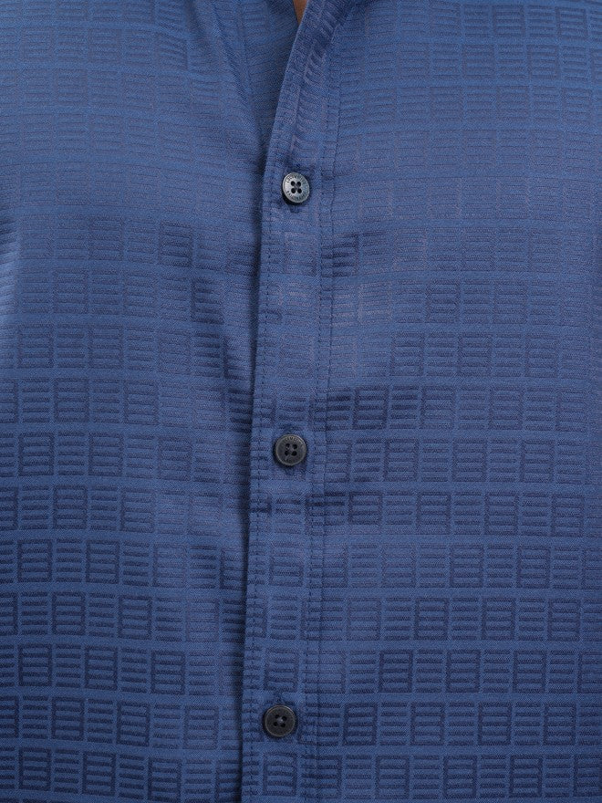 Locomotive Men Blue Self Design Slim Fit Casual Shirt - Blue - Image 7