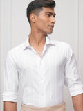 Locomotive Men White Striped Slim Fit Casual Shirt - White - Image 1