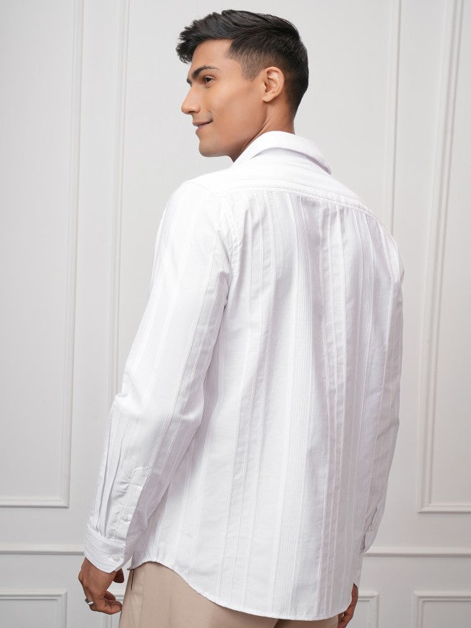Locomotive Men White Striped Slim Fit Casual Shirt - White - Image 3