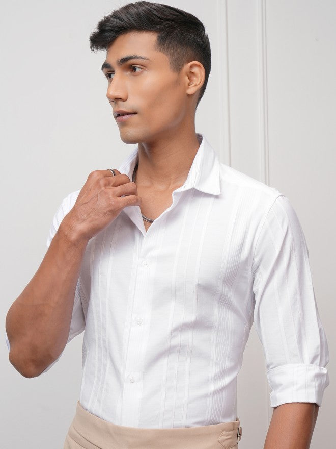 Locomotive Men White Striped Slim Fit Casual Shirt - White - Image 4