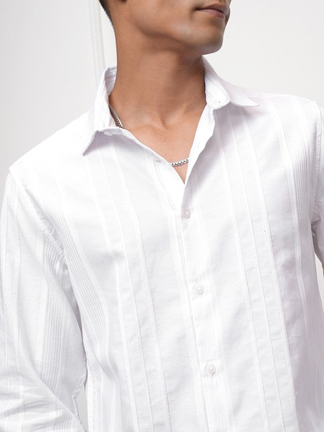 Locomotive Men White Striped Slim Fit Casual Shirt - White - Image 5