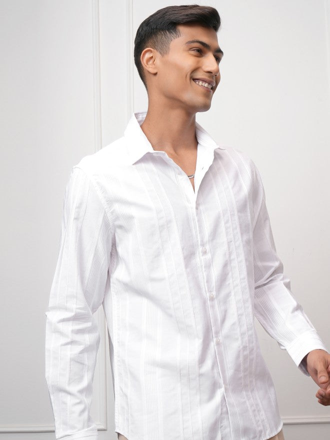 Locomotive Men White Striped Slim Fit Casual Shirt - White - Image 6