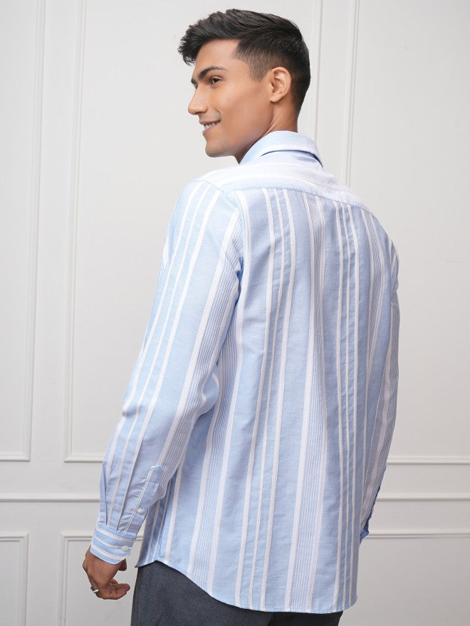 Locomotive Men Blue Striped Slim Fit Casual Shirt - Blue - Image 3