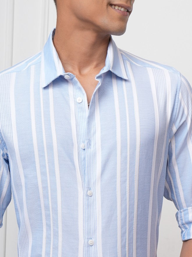 Locomotive Men Blue Striped Slim Fit Casual Shirt - Blue - Image 5