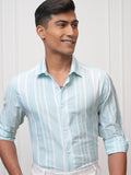 Locomotive Men Blue Striped Slim Fit Casual Shirt - Blue - Image 1