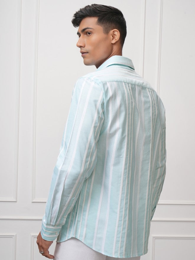 Locomotive Men Blue Striped Slim Fit Casual Shirt - Blue - Image 3