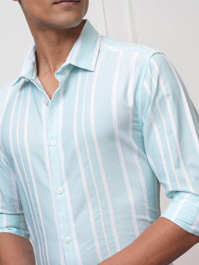 Locomotive Men Blue Striped Slim Fit Casual Shirt - Blue - Image 5