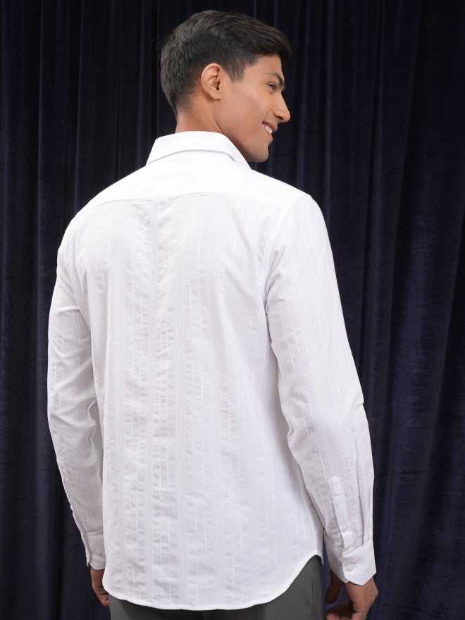 Locomotive Men White Striped Slim Fit Casual Shirt - White - Image 3
