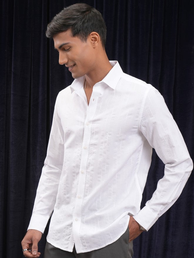 Locomotive Men White Striped Slim Fit Casual Shirt - White - Image 4
