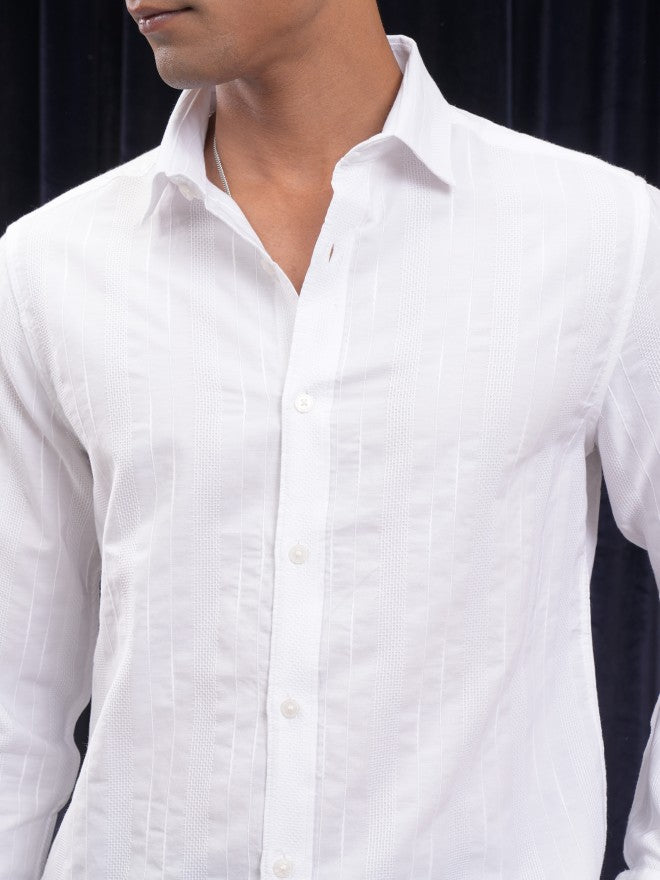 Locomotive Men White Striped Slim Fit Casual Shirt - White - Image 5