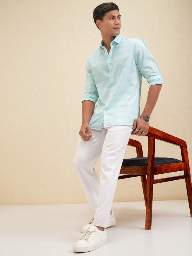 Locomotive Men Blue Striped Slim Fit Casual Shirt - Blue - Image 2