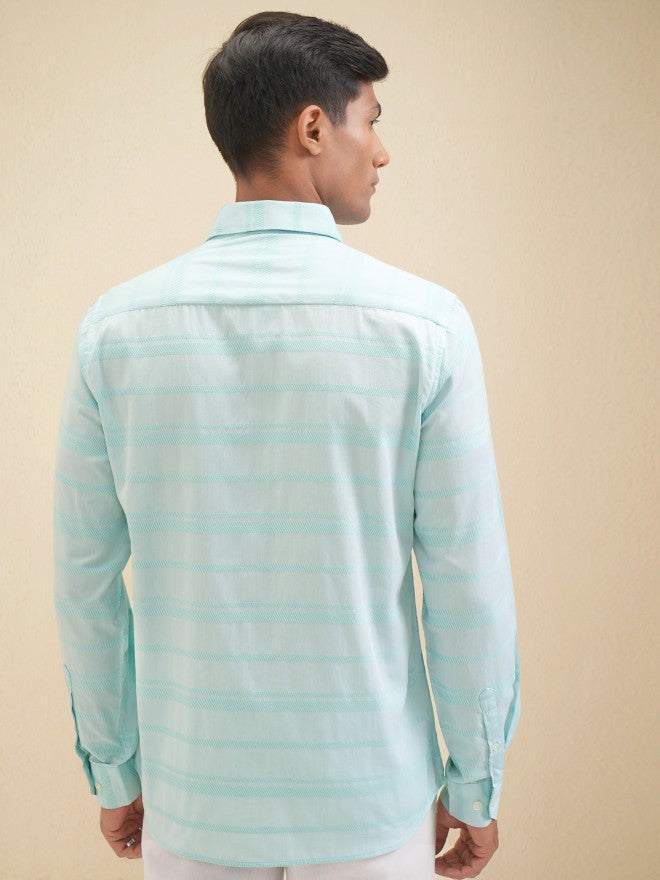 Locomotive Men Blue Striped Slim Fit Casual Shirt - Blue - Image 3