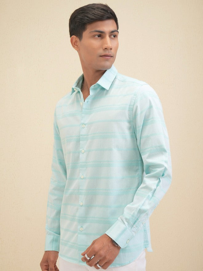 Locomotive Men Blue Striped Slim Fit Casual Shirt - Blue - Image 4