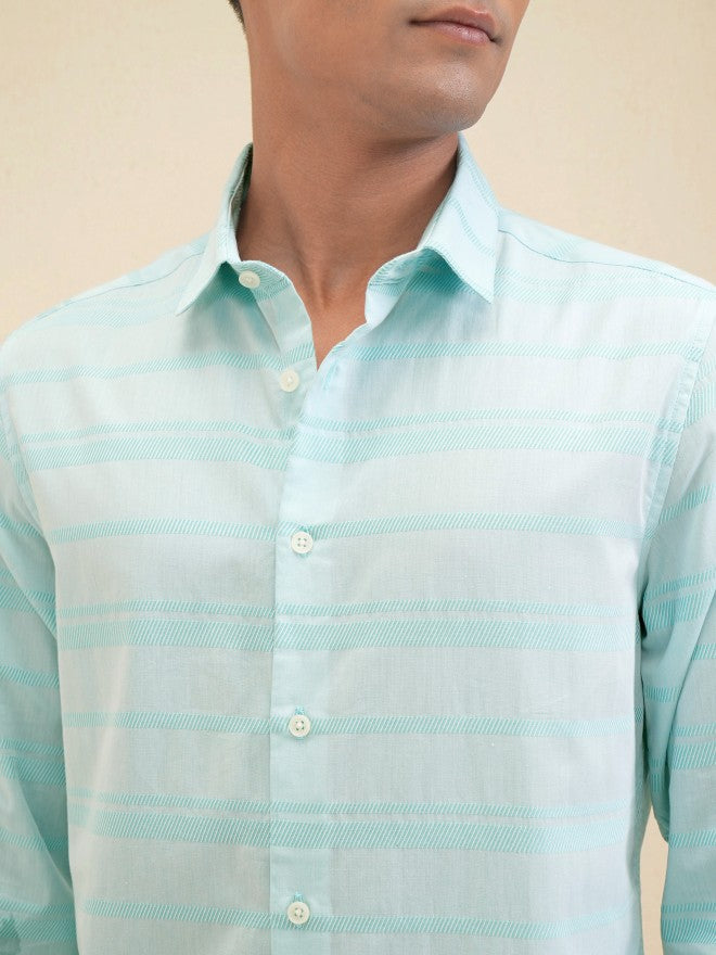 Locomotive Men Blue Striped Slim Fit Casual Shirt - Blue - Image 5