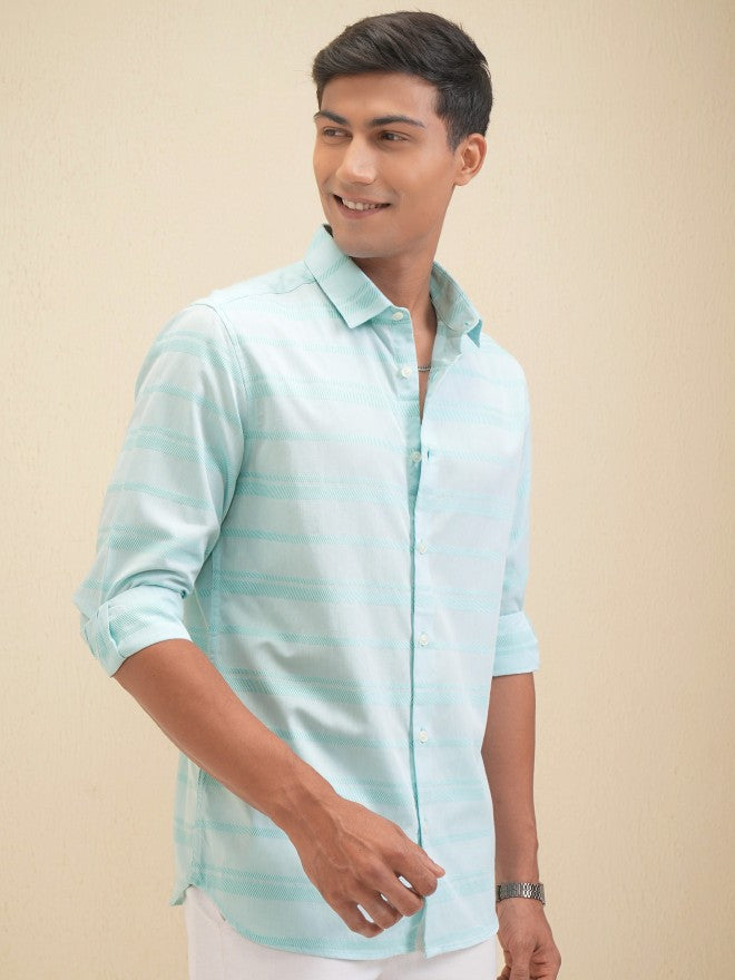 Locomotive Men Blue Striped Slim Fit Casual Shirt - Blue - Image 6