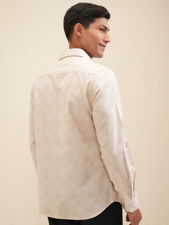 Locomotive Men Beige Checked Slim Fit Casual Shirt - Beige - Image 3