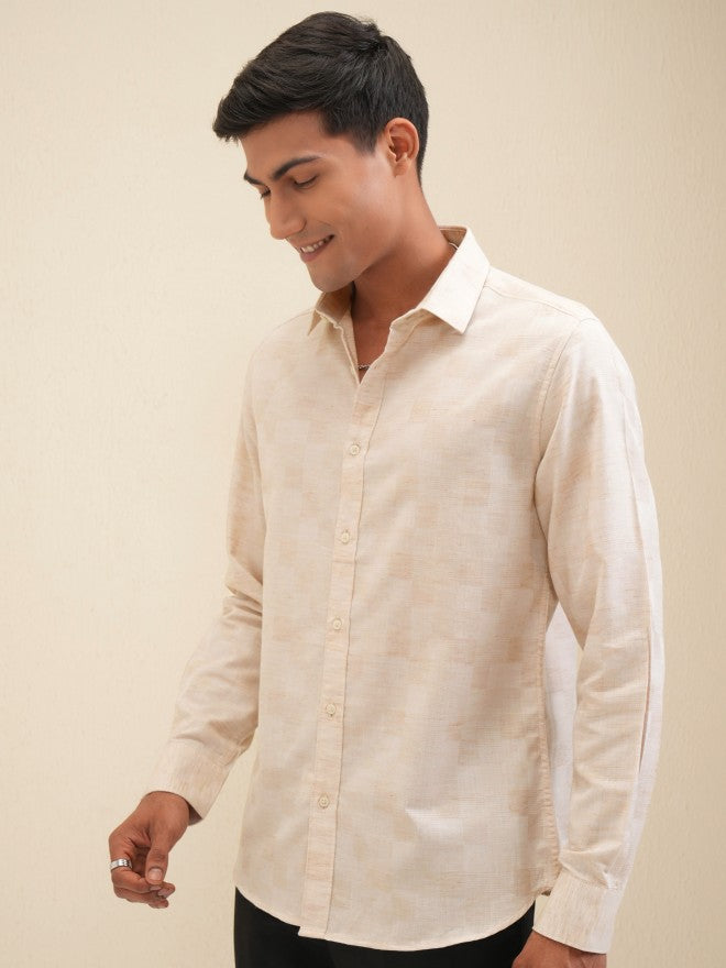 Locomotive Men Beige Checked Slim Fit Casual Shirt - Beige - Image 4